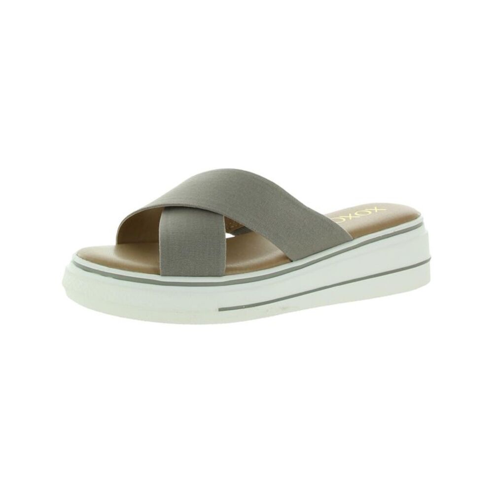 XOXO Womens Gray Stripe Heel 1" Platform Oleen Wedge Slip On Slide Sandals 10 M